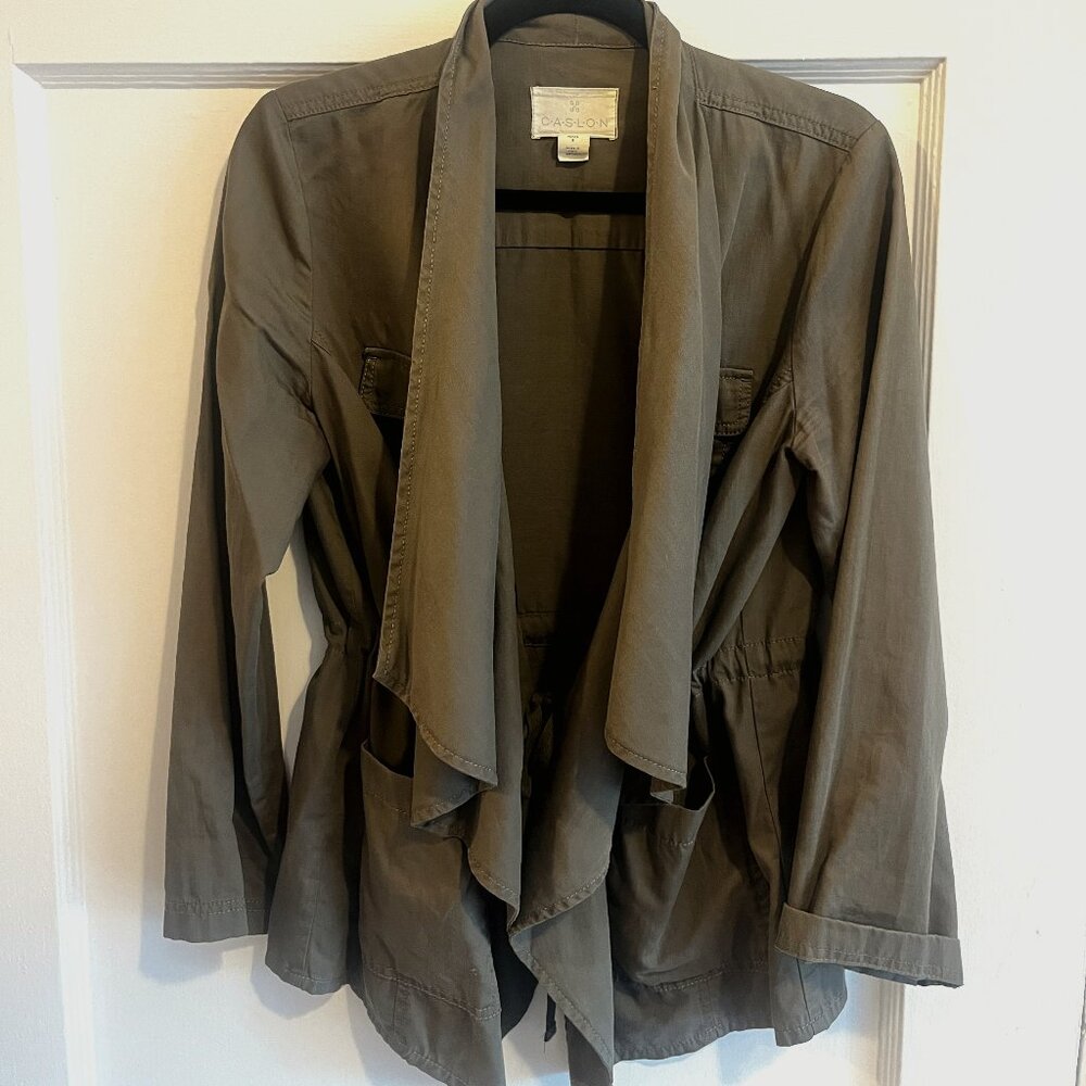 Caslon Grey Draped Utility Jacket - Army Green - Size Small